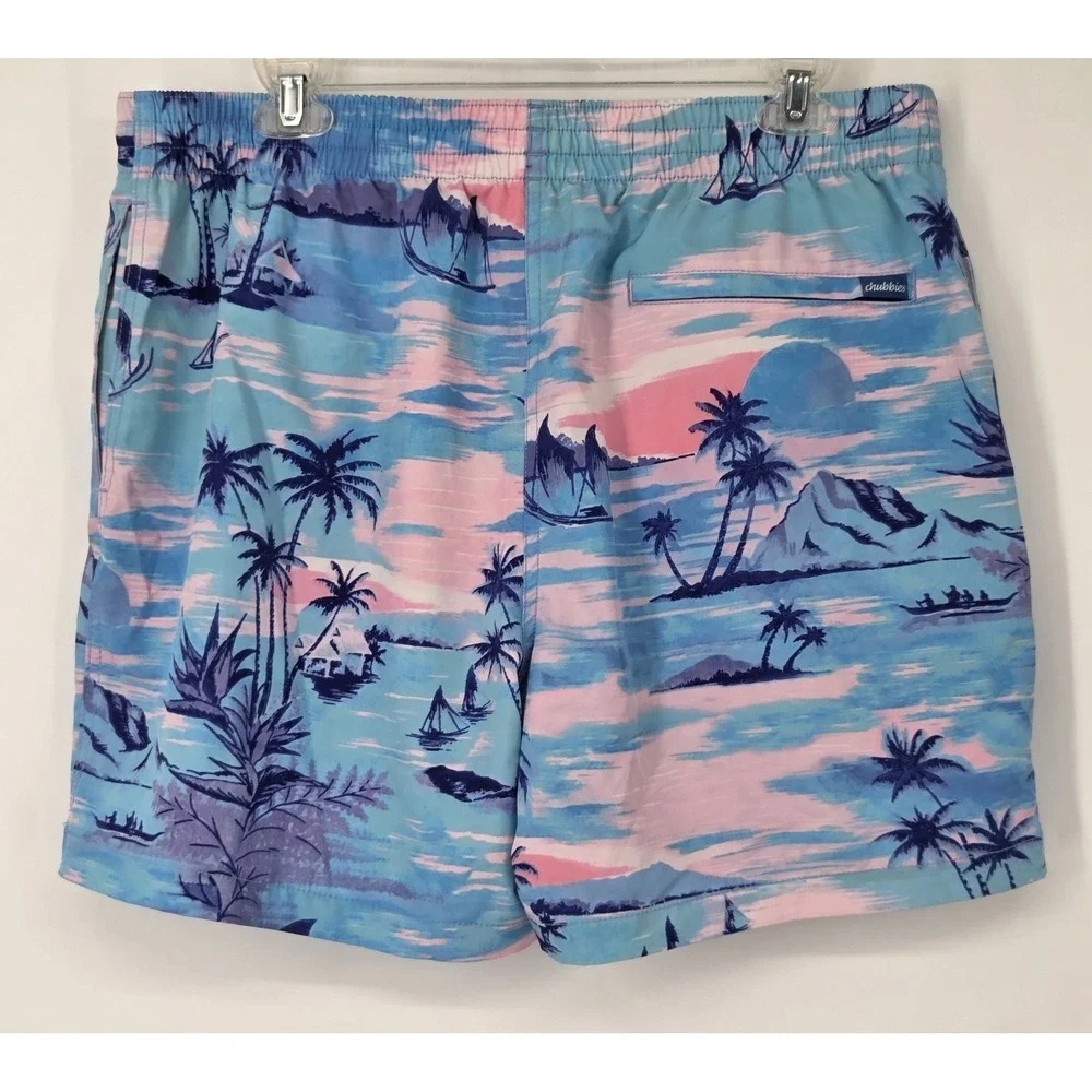 Chubbies Swim Trunks Men's Size XL Blue Pink Sunset Drawstring Lined 5.5